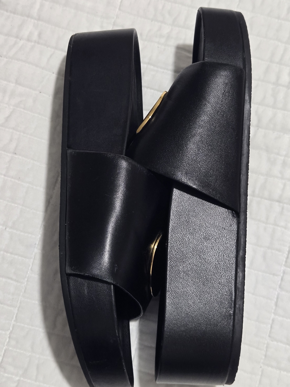 Tory Burch Black Slide Sandals with Gold Medallion - Picture 7 of 9